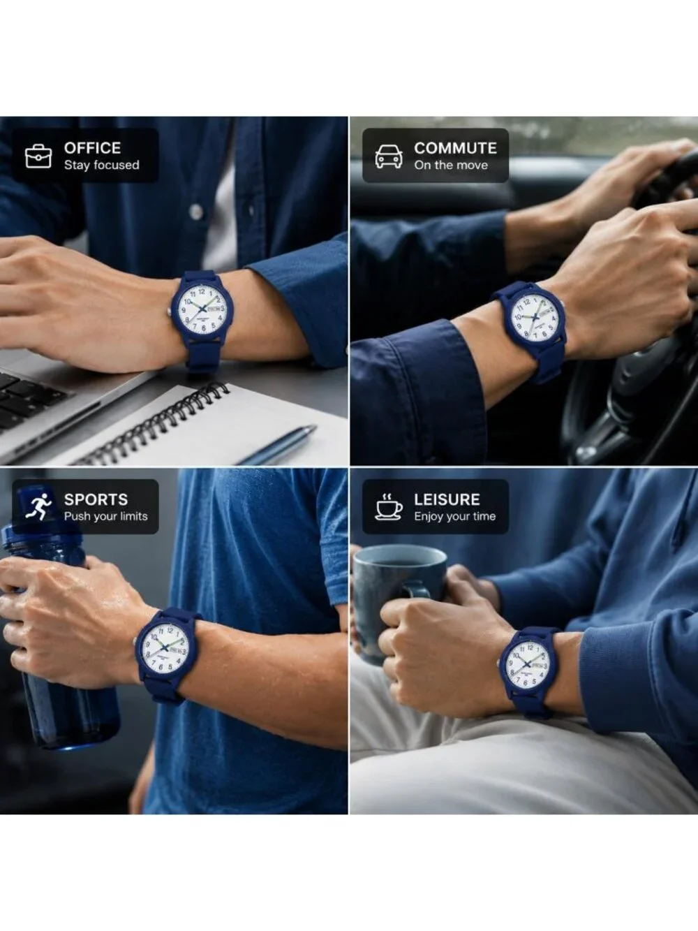Men's Blue Simple Minimalist Sport Waterproof Casual Analog  Quartz Wrist Watch